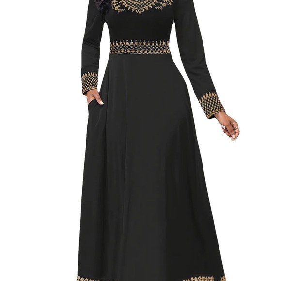 Vintage Floral Print Round Neck Long Sleeve High Waist Elegant Maxi Dress Small - Picture 3 of 3